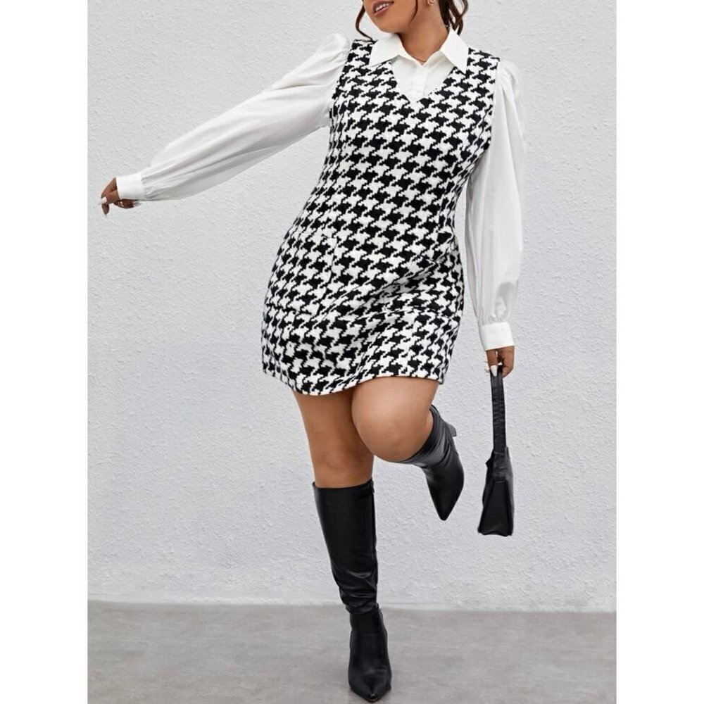 Unity Plus size Houndstooth Print Sleeveless Dress Without Blouse size 1XL New